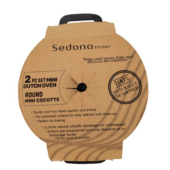 Sedona Kitchen 2pc Seasoned Cast Iron Mini Dutch Oven Round Mini Cocotte New - Picture 3 of 8